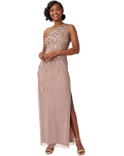 Adrianna Papell Floral-beaded One-shoulder Gown - Pink