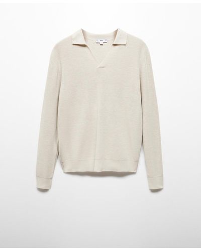 Mango Ribbed Knit Polo Shirt - White