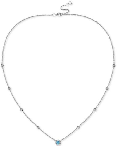 Macy's Amethyst (1/5 Ct. T.w.) & Diamond (1/10 Ct. T.w.) Halo Collar Necklace In Sterling Silver - Metallic