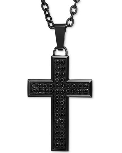 Macy's Black Sapphire Square Cross 22" Pendant Necklace (1-1/2 Ct. T.w.