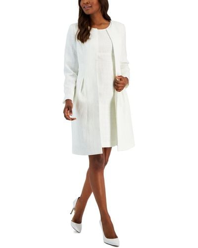 Le Suit Jacquard Long Jacket & Sheath Dress - White