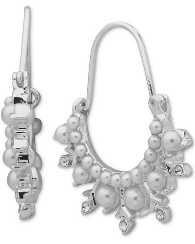 Anne Klein Silver-tone & Imitation Pearl Snowflake Hoop Earrings - White