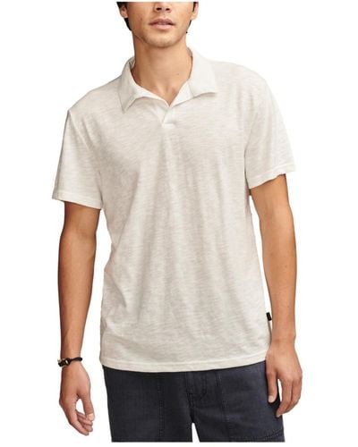 Lucky Brand Burnout Slub Jersey Johny Collar Polo Shirt - White
