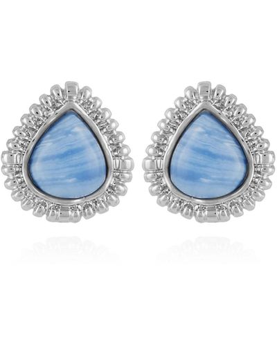 Tahari Denim Semi Precious Stone Button Earring - Blue