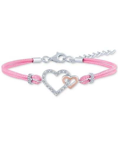 Macy's Diamond Accent Double Heart Pink Cord Bracelet