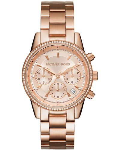 Michael Kors Chronograph Ritz Stainless Steel Bracelet Watch 37mm Mk6428/mk6357/mk6356 - Natural