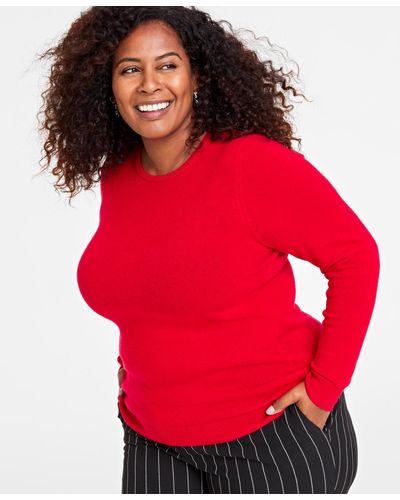 Charter Club Plus Size 100% Cashmere Crewneck Sweater - Red