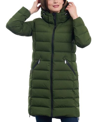 Michael Kors Hooded Faux-leather-trim Puffer Coat, Created For Macy's - Green