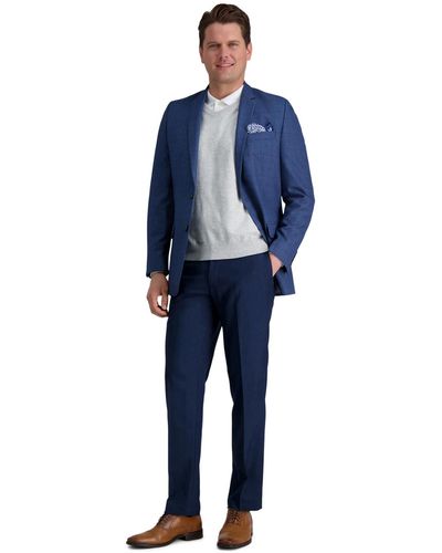 Haggar Premium Comfort Straight-fit 4-way Stretch Wrinkle-free Flat-front Dress Pants - Blue