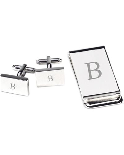 Bey-berk Silver Plated Cufflinks And Money Clip Set - Metallic