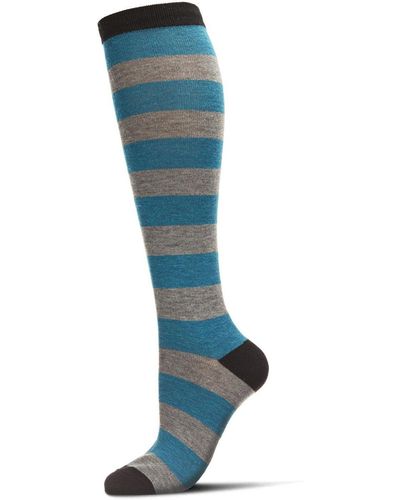 Memoi Shaded Stripes Cashmere Blend Knee High Socks - Blue