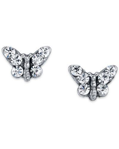 2028 Silver Tone Crystal Butterfly Stud Earring - White