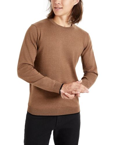Kenneth Cole Slim Fit Lightweight Crewneck Pullover Sweater - Brown