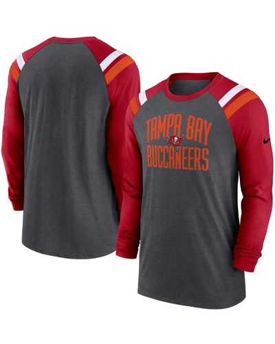 Nike Heathered Charcoal And Red Tampa Bay Buccaneers Tri-blend Raglan Athletic Long Sleeve Fashion T-shirt - Multicolor