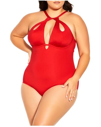 City Chic Plus Size Cancun Underwire 1 Piece - Red