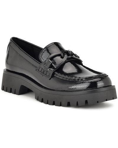 Nine West Gables Round Toe Lug Sole Casual Loafers - Black