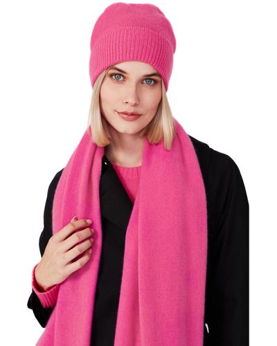 Style Republic 100% Pure Cashmere Ribbed Cuff Beanie - Pink