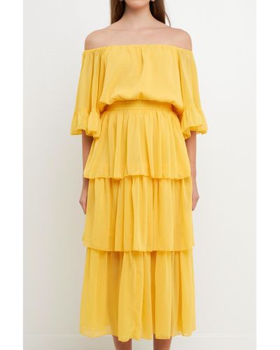 Endless Rose Off-the-shoulder Tiered Maxi Dress - Yellow