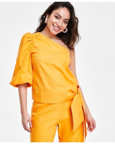 INC International Concepts Petite Linen-blend One-shoulder Top - Yellow