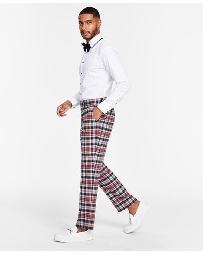 Tayion Collection Classic-fit Stretch Plaid Suit Pants - White