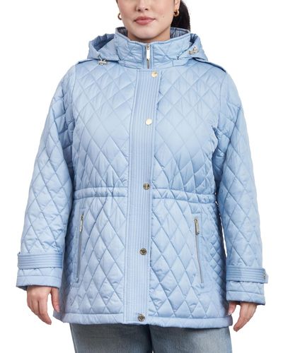 Michael Kors Michael Plus Size Quilted Hooded Anorak Coat - Blue