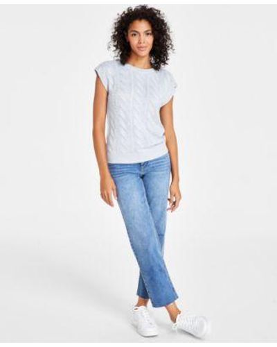 Calvin Klein Cable Knit Metallic Sweater Vest Straight Leg Ankle Jeans - Blue