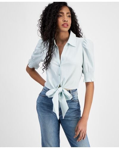 Guess Adele Button-front Knot-back Cropped Shirt - White