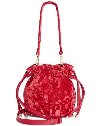 INC International Concepts Meliss Small Velvet Bucket Bag - Red