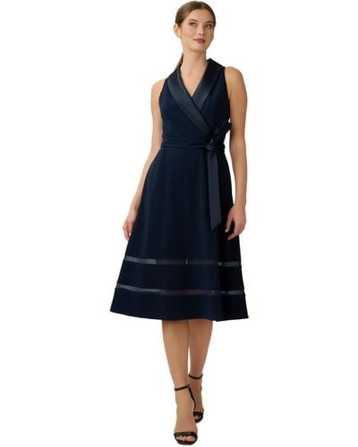 Adrianna Papell Fit & Flare Tuxedo Dress - Blue