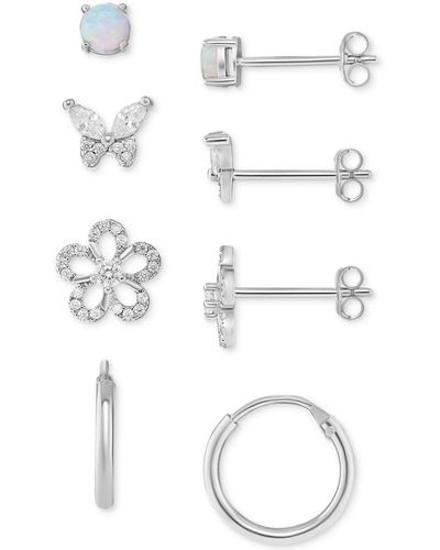 Giani Bernini 4-pc. Set Synthetic Opal & Cubic Zirconia Stud & Hoop Earrings - White