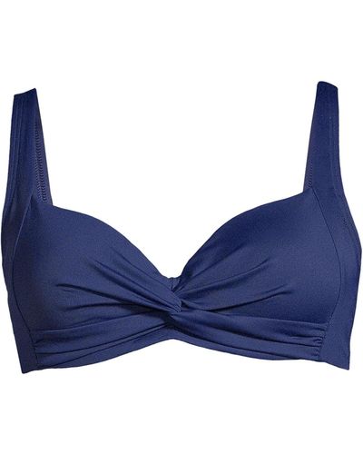 Lands' End Plus Size Twist Front Underwire Bikini Swimsuit Top Adjustable Straps - Blue