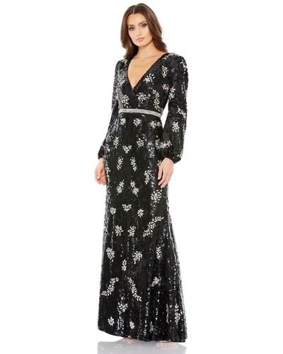 Mac Duggal 93616 Rhinestone Embellished Floral Evening Dress - Black