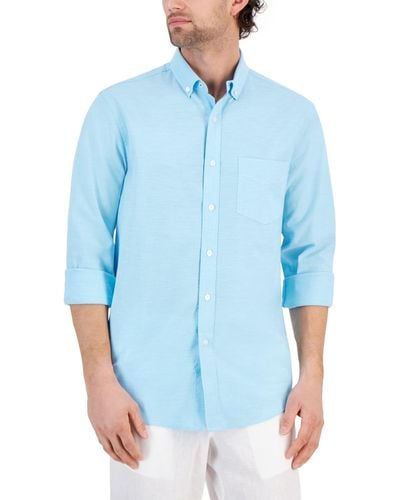 Club Room Solid Stretch Oxford Cotton Shirt - Blue