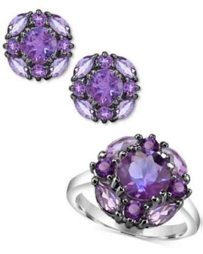 Macy's Pink Cluster Stud Earrings Ring Collection In Sterling Silver - Purple