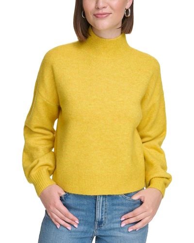 Calvin Klein Boxy Cropped Long Sleeve Mock Neck Sweater - Yellow