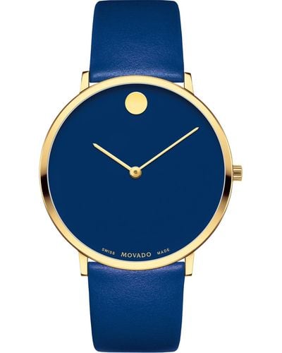 Movado Swiss Modern Leather Strap Watch 40mm - Blue