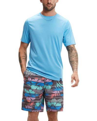 Speedo Short Sleeve Crewneck Performance Graphic Swim Shirt - Blue