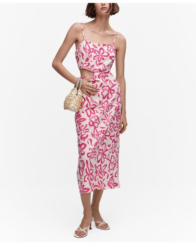 Mango Cut-out Linen-blend Dress - Pink
