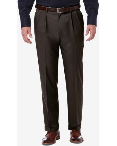 Haggar Premium Comfort Stretch Classic-fit Solid Pleated Dress Pants - Black