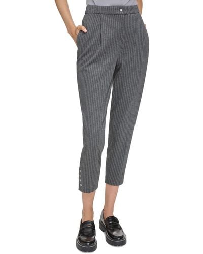 Calvin Klein Petite Pinstriped Mid Rise Ankle-length Pants - Gray