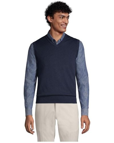 Lands' End Fine Gauge Supima Cotton Sweater Vest - Blue
