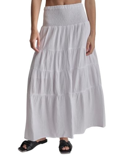 DKNY Cotton Smocked-waist Tiered Maxi Skirt - Gray