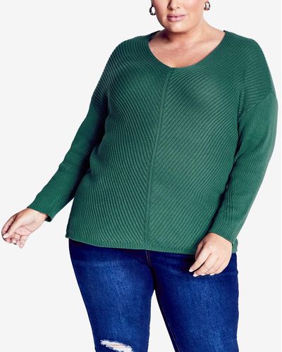Avenue Plus Size Primrose V-neck Sweater - Green