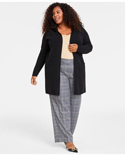 Charter Club Plus Size Hooded 100% Cashmere Cardigan - Black