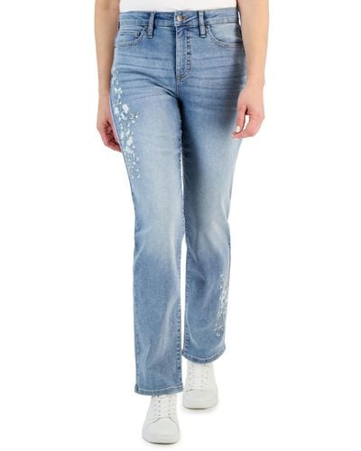 Style & Co. Embroidered High Rise Straight-leg Jeans - Blue
