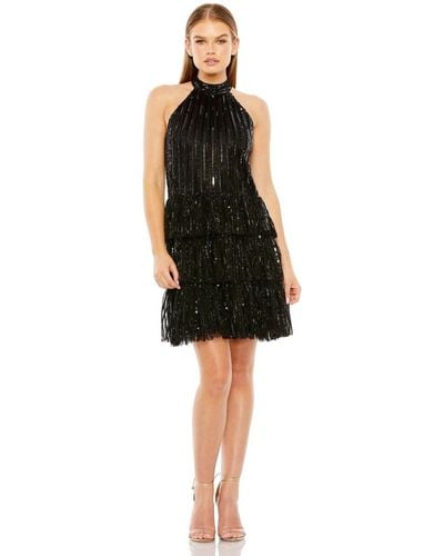 Mac Duggal High Neck A-line Ruffle Sequin Mini Dress - Black