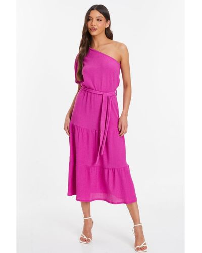 Quiz Textured One Sleeve Midi Dress - Pink