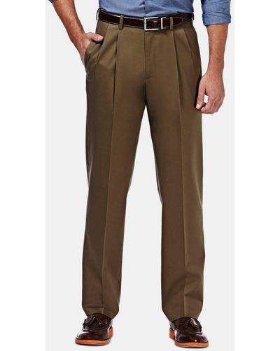 Haggar Premium No Iron Khaki Classic Fit Pleat Hidden Expandable Waist Pants - Brown
