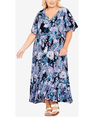 Avenue Plus Size Sasha Flutter Sleeve Maxi Dress - Blue