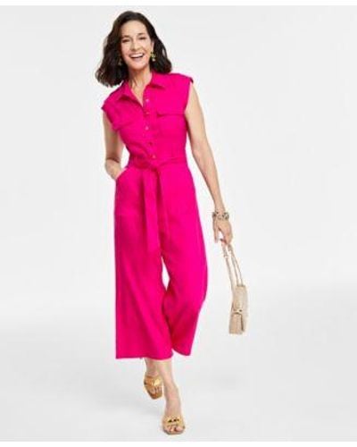 INC International Concepts Utility Jumpsuit Crystal Earrings Stretch Bracelet Quilted Bag Woven Sandals Created For Macys - Pink